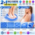 2-in-1 Silicone Foot & Back Scrubber Mat with Suction Cups – Blue Body Cleaning, Massage & Exfoliating Brush - Image 4
