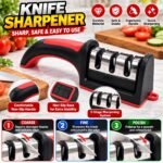 3 Stage Knife Sharpener with Ergonomic Handle | Manual Kitchen Knife Sharpening Tool - Image 3