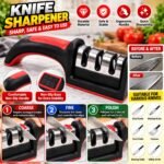 3 Stage Knife Sharpener with Ergonomic Handle | Manual Kitchen Knife Sharpening Tool - Image 4