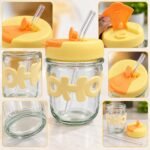 350ml Glass Straw Cup with Yellow Silicone Lid & Orange Flip Cover - Image 2