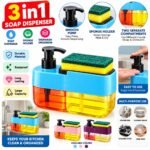 3-in-1 Dual Chamber Soap Dispenser with Sponge Holder | Kitchen Dishwashing Liquid Pump & Sink Organizer - Image 3