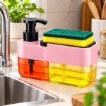 3-in-1 Dual Chamber Soap Dispenser with Sponge Holder | Kitchen Dishwashing Liquid Pump & Sink Organizer - Image 4