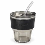 Gorgeous 400ml Glass Tumbler with Straw and Lid | Reusable Glass Coffee Cup with Stylish Black Sleeve