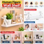 Human Figure Wall Shelf with Self-Adhesive Mounts | Decorative Floating Storage Rack for Bathroom, Bedroom & Home - Image 3