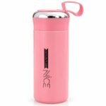 NICE 400ml Pink Glass Inner Vacuum Flask | Portable Hot & Cold Insulated Bottle with Carry Handle