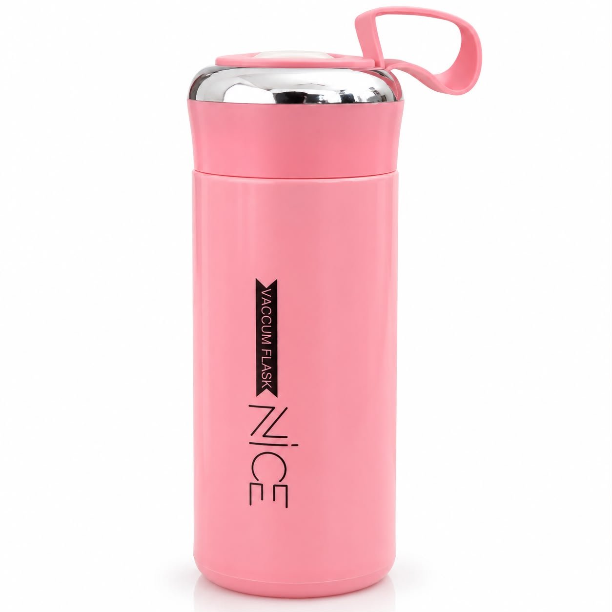 NICE 400ml Pink Glass Inner Vacuum Flask NICE 400ml Pink Glass Inner Vacuum Flask | Portable Hot & Cold Insulated Bottle with Carry Handle - Image 1