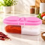 Pink Dual Compartment Plastic Storage Container with Flip-Top Lid - Image 3