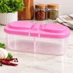 Pink Dual Compartment Plastic Storage Container with Flip-Top Lid - Image 4