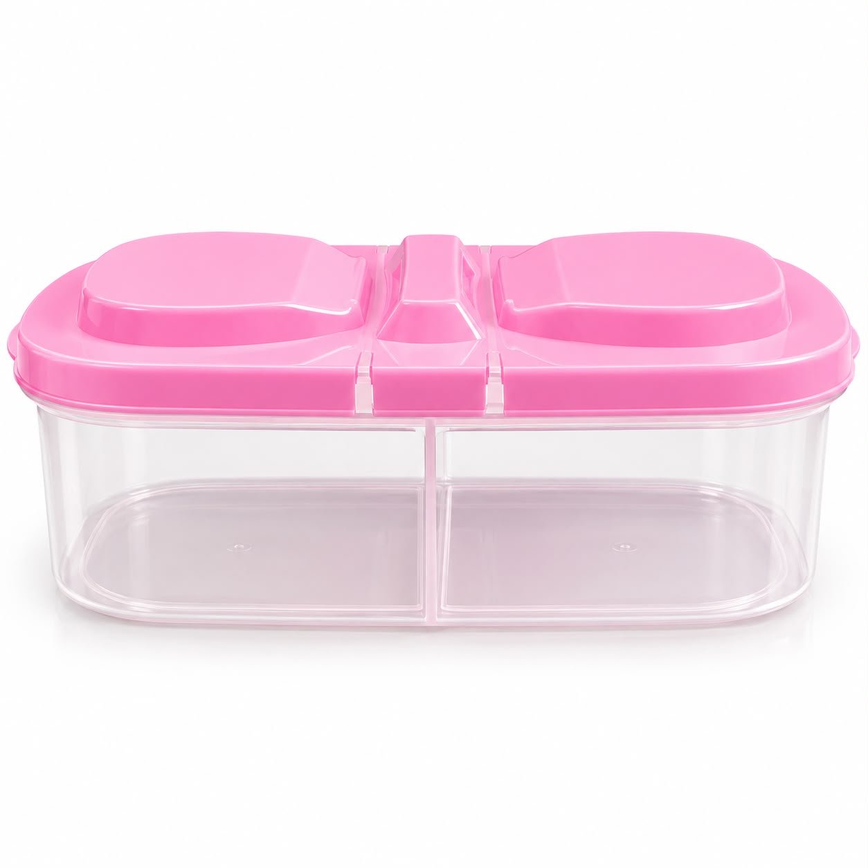 Pink Dual Compartment Plastic Storage Container Pink Dual Compartment Plastic Storage Container with Flip-Top Lid - Image 1