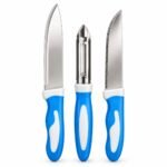 Set of 3 Piece Kitchen Knife & Vegetable Peeler Set – Blue & White
