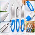 Set of 3 Piece Kitchen Knife & Vegetable Peeler Set – Blue & White - Image 2