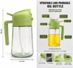 2-in-1 Spray and Pour Oil Dispenser Bottle with Glass Jar & Green Handle | Multipurpose Cooking Oil Sprayer