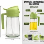 2-in-1 Spray and Pour Oil Dispenser Bottle with Glass Jar & Green Handle | Multipurpose Cooking Oil Sprayer
