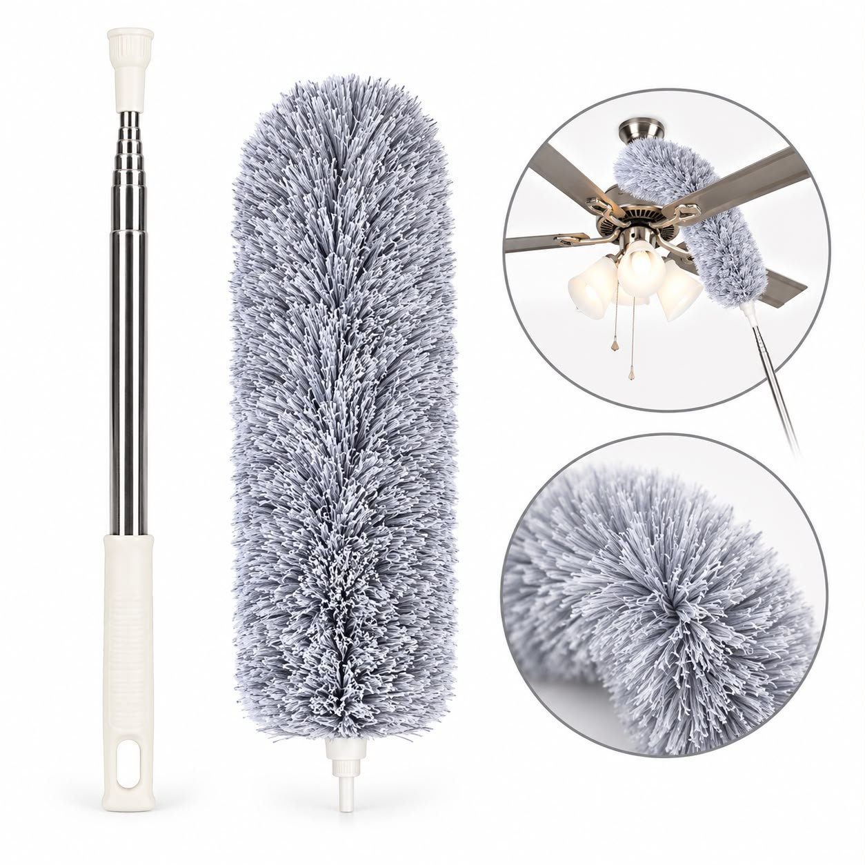 Telescopic Ceiling Fan Duster with Long Extendable Handle Telescopic Ceiling Fan Duster with Long Extendable Handle | Washable Microfiber Cleaning Brush for Fans, AC & Furniture - Image 1