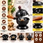 Traditional Black Metal Sambrani Dhani with Wooden Handle | Decorative Incense Burner for Pooja - Image 2