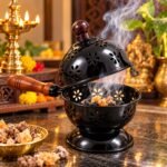 Traditional Black Metal Sambrani Dhani with Wooden Handle | Decorative Incense Burner for Pooja - Image 3