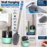 Wall Hanging Silicone Toilet Cleaning Brush with Mint Green Holder | Space-Saving Bathroom Cleaning Brush - Image 2