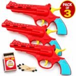 Pack of 3 Matchstick Toy Guns – Colourful Plastic Toy Revolver Set