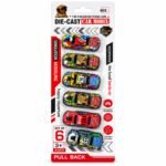 Set of 6 Die-Cast Racing Toy Cars with Pull-Back Action | Colorful Miniature Car Set for Kids Ages 3+