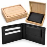 Men’s Black Bi-Fold Wallet with Multiple Card Slots & Gift Box