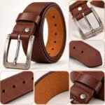 Men’s Brown Leather Belt with Stylish Silver-Tone Metal Buckle - Image 4
