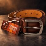 Men’s Brown Leather Belt with Stylish Silver-Tone Metal Buckle - Image 3