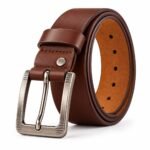 Men’s Brown Leather Belt with Stylish Silver-Tone Metal Buckle