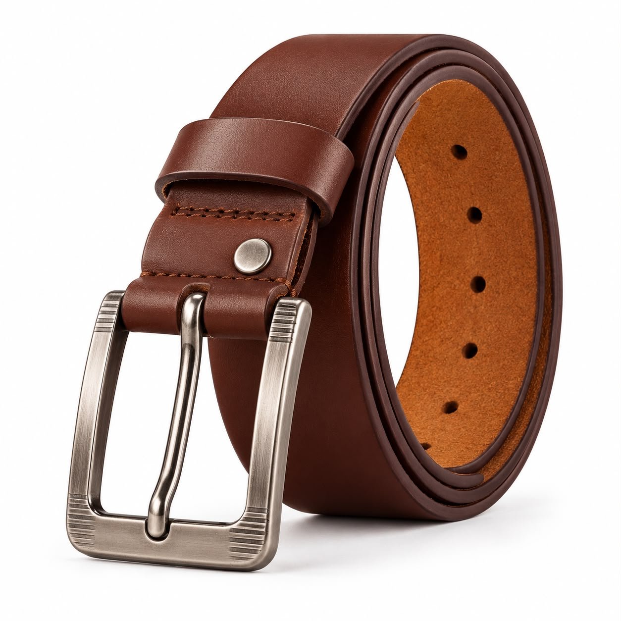 WhatsApp Image 2026-10-19 at 13.33.36 Men’s Brown Leather Belt with Stylish Silver-Tone Metal Buckle - Image 1