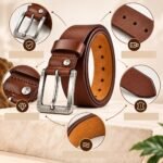 Men’s Brown Leather Belt with Stylish Silver-Tone Metal Buckle - Image 2