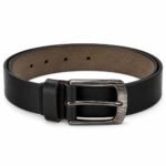 Men’s Black Genuine Leather Belt with Stylish Silver-Tone Metal Buckle