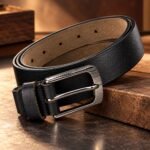 Men’s Black Genuine Leather Belt with Stylish Silver-Tone Metal Buckle - Image 4