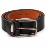 Men’s Black Leather Belt with Classic Silver-Tone Pin Buckle