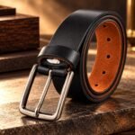 Men’s Black Leather Belt with Classic Silver-Tone Pin Buckle - Image 4