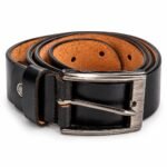 Men’s Black Leather Belt with Stylish Silver-Tone Metal Buckle