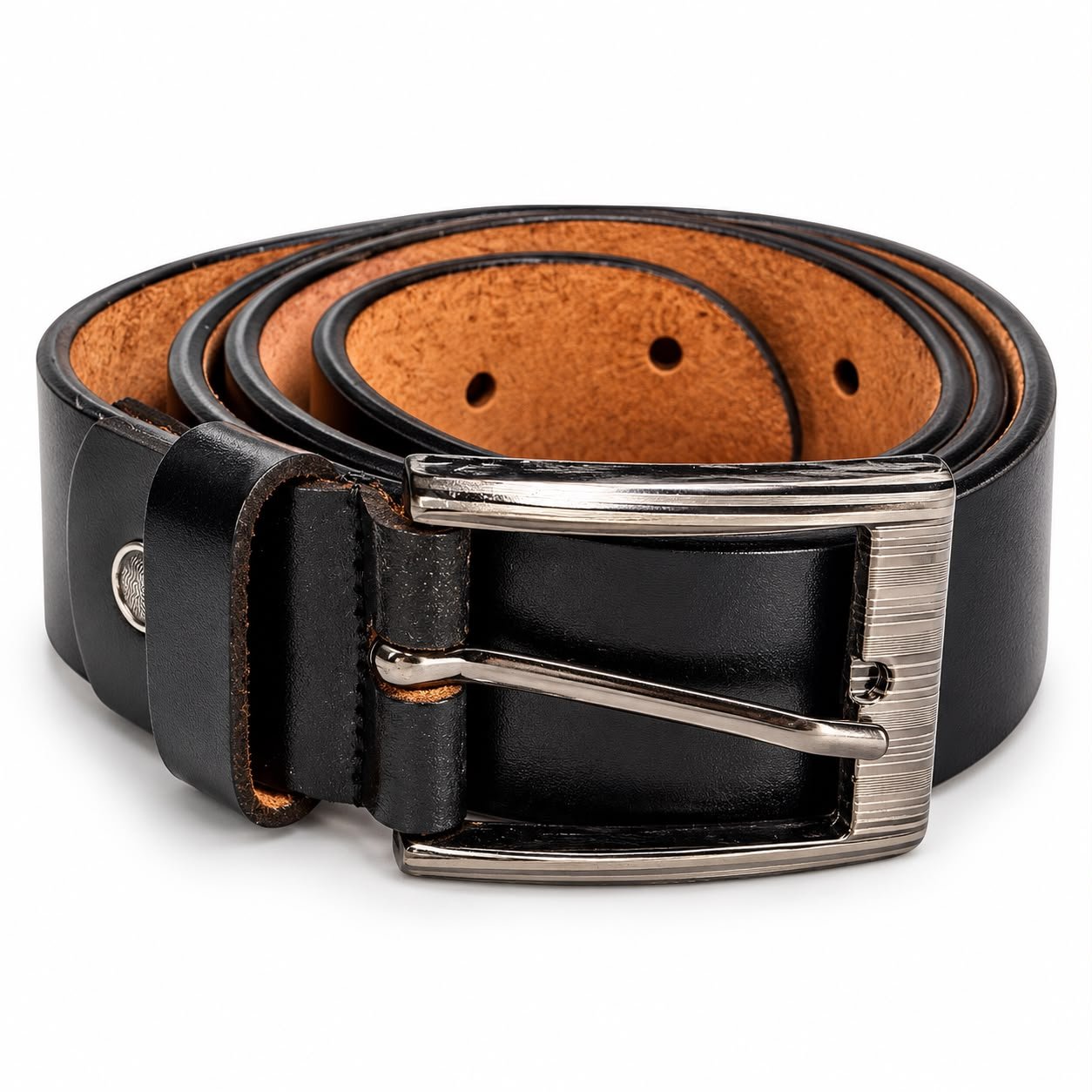 WhatsApp Image 2026-10-19 at 14.29.03 Men’s Black Leather Belt with Stylish Silver-Tone Metal Buckle - Image 1