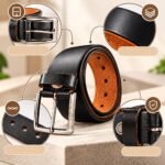Men’s Black Leather Belt with Stylish Silver-Tone Metal Buckle - Image 3