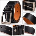 Men’s Black Leather Belt with Stylish Silver-Tone Metal Buckle - Image 2