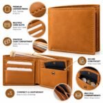 Men’s Tan Brown Leather-Look Bifold Wallet with Card Slots and Coin Pocket - Image 5