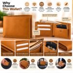 Men’s Tan Brown Leather-Look Bifold Wallet with Card Slots and Coin Pocket - Image 3