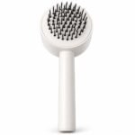 Central Airbag Hair Comb Brush with One-Click Cleaning, Soft Ball-Tip Bristles for Scalp Massage and Hair Detangling – White
