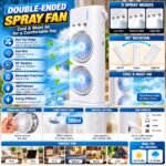 Double-Ended Spray Fan with Dual Fans, Cool Mist Function, 3 Speed Settings & 280ml Water Tank - Image 2