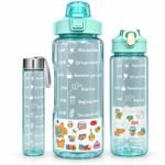 3-in-1 Motivational Water Bottle Set with Flip Lid, Secure Lock & Carry Strap – Aqua Green