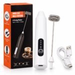 Rechargeable Milk Frother with 3 Mixing Modes, Stainless Steel Whisk & USB Type-C Charging