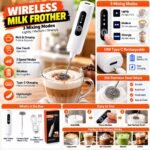 Rechargeable Milk Frother with 3 Mixing Modes, Stainless Steel Whisk & USB Type-C Charging - Image 2