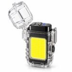 Rechargeable COB LED Flashlight with Built-in Electric Arc Lighter, USB Type-C Charging, Protective Cover & Portable Keychain Design