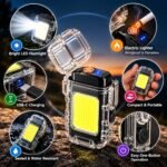 Rechargeable COB LED Flashlight with Built-in Electric Arc Lighter, USB Type-C Charging, Protective Cover & Portable Keychain Design - Image 3